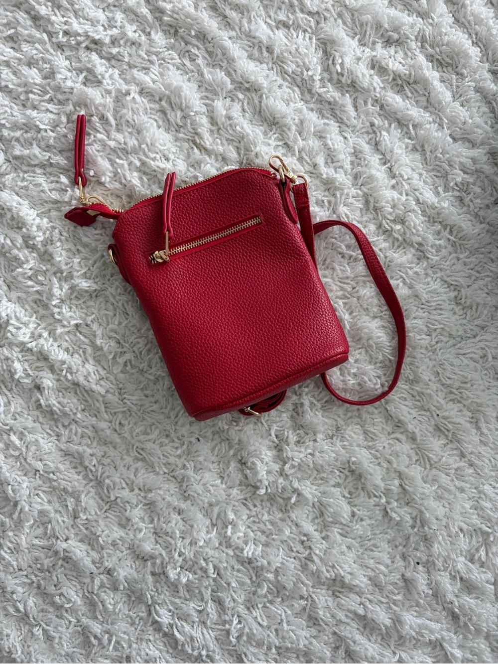 Compact Red Pebbled Crossbody with Gold Hardware